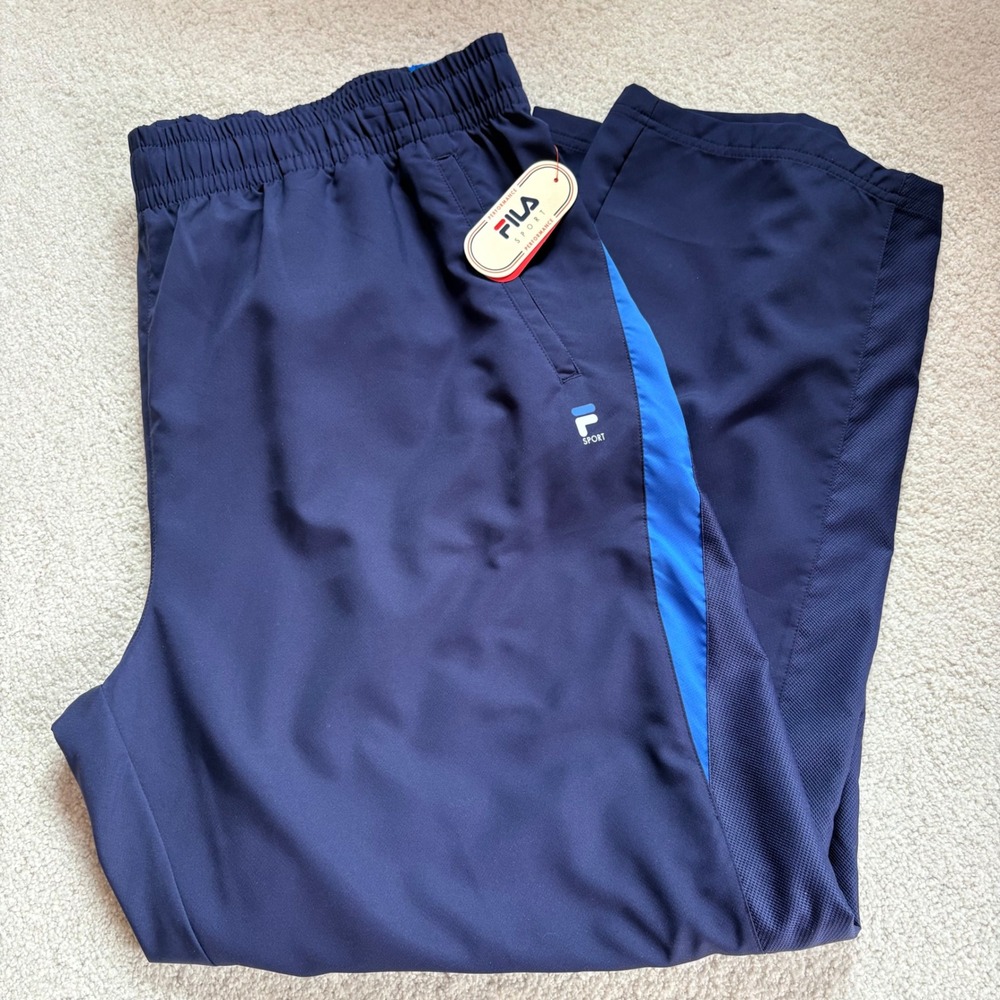 Fila Sport Athletic Pants Side Stripe Mens New XL Navy Blue NWT Drawstring Waist